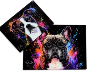 Personalised Glass Cutting Board With Neon Dog Portrait Art