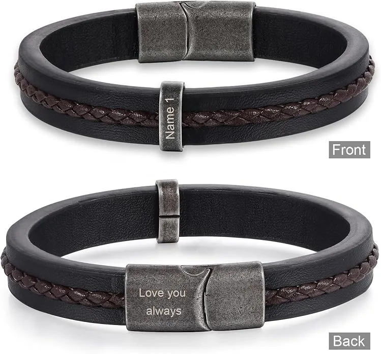 Personalized Leathers Bracelet For Men With 1 5 Names