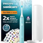 Philips Sonicare for Kids Smart Electric Toothbrush − Sonic Toothbrush with App, for Children 3+, 2 Gentle Modes, 2-Minute Light & Sound Timer, 2 Brush Heads (Standard & Mini), Teal, Model HX6600/13