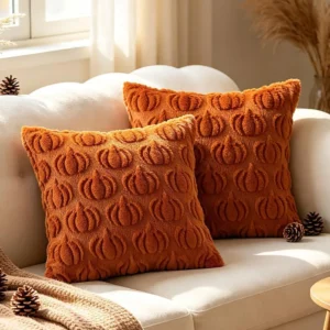 Plush Caramel Pumpkins Autumn Cushion Covers 2pcs Fall Cushion Covers Set