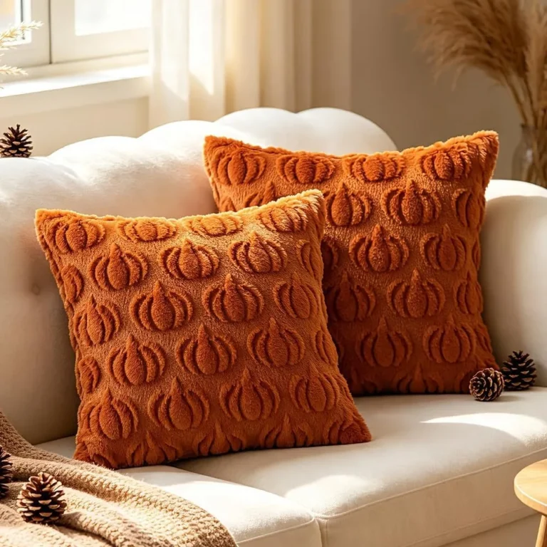 Plush Caramel Pumpkins Autumn Cushion Covers 2pcs Fall Cushion Covers Set