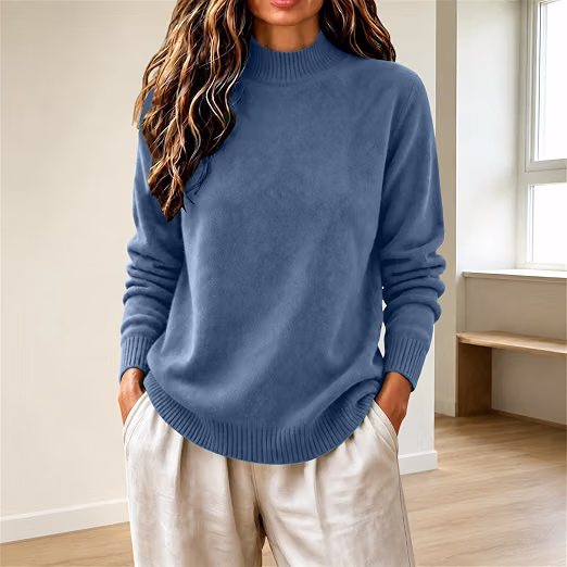 Polo Neck Jumpers for Women Uk Thermal Long Sleeve