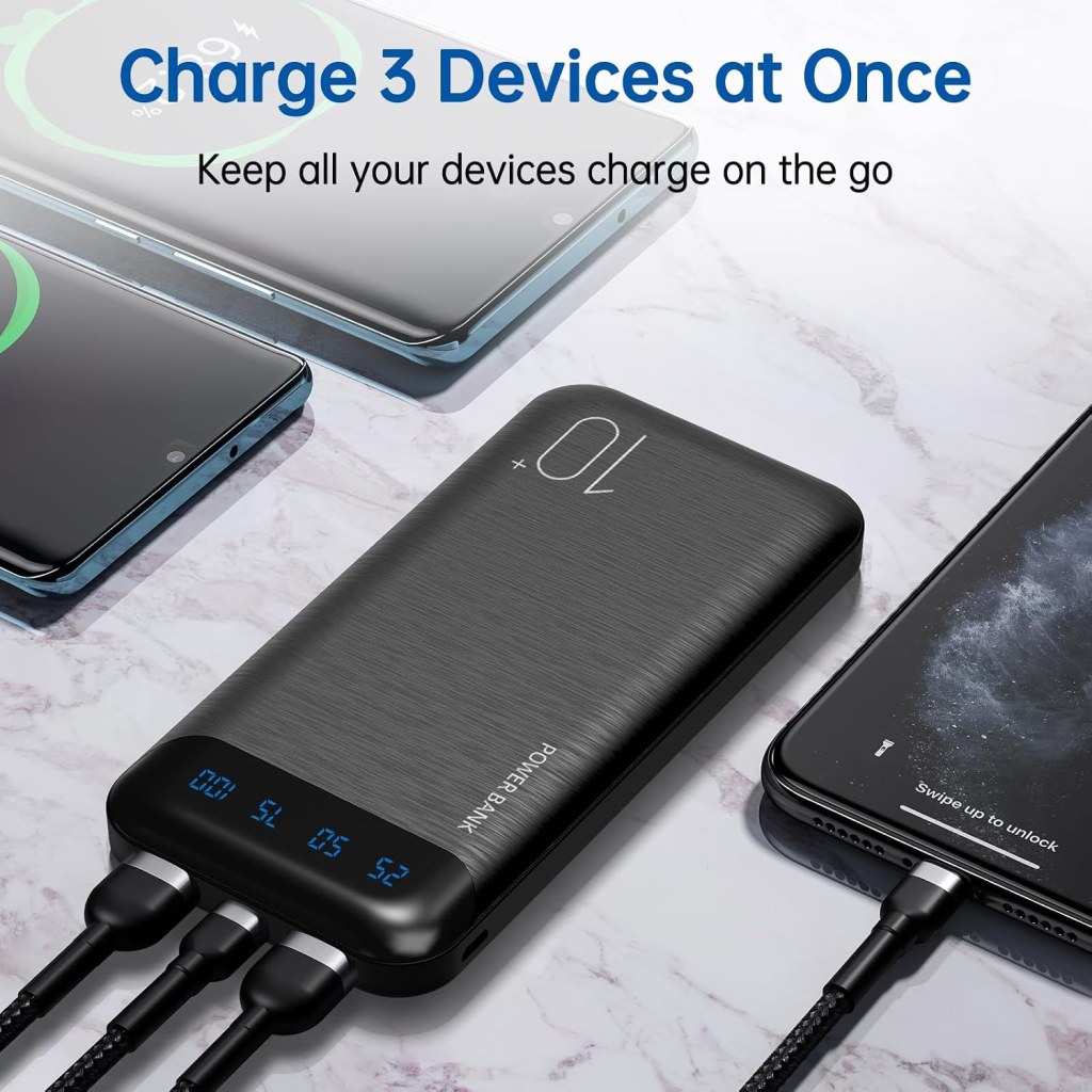 Portable Charger 10000mah Slim USB C Input And Output Power Bank With Led Displa