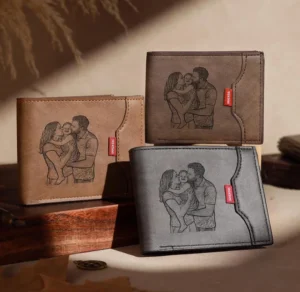 Pu Leather Personalised Mens Wallet Photo Engraved