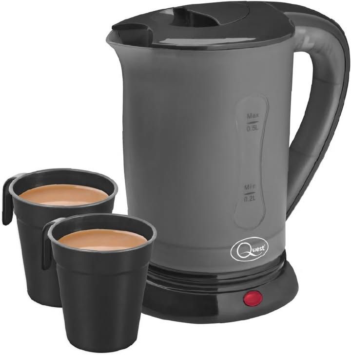 Quest Black Compact Travel Kettle 0 5 Litres 600 Watt And Dual Voltage For World