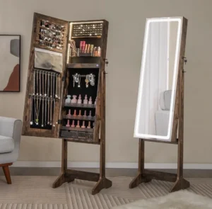 Relax4life Led Lights Jewellery Cabinet Standing Lockable Jewelry Armoire Organi
