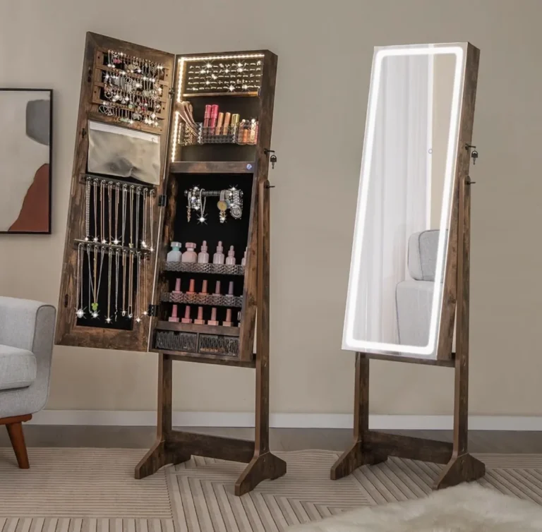 Relax4life Led Lights Jewellery Cabinet Standing Lockable Jewelry Armoire Organi