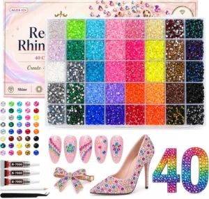 Rynfixlu 40 Colours Bedazzling Kit With Glue 3mm Resin Rhinestones Set