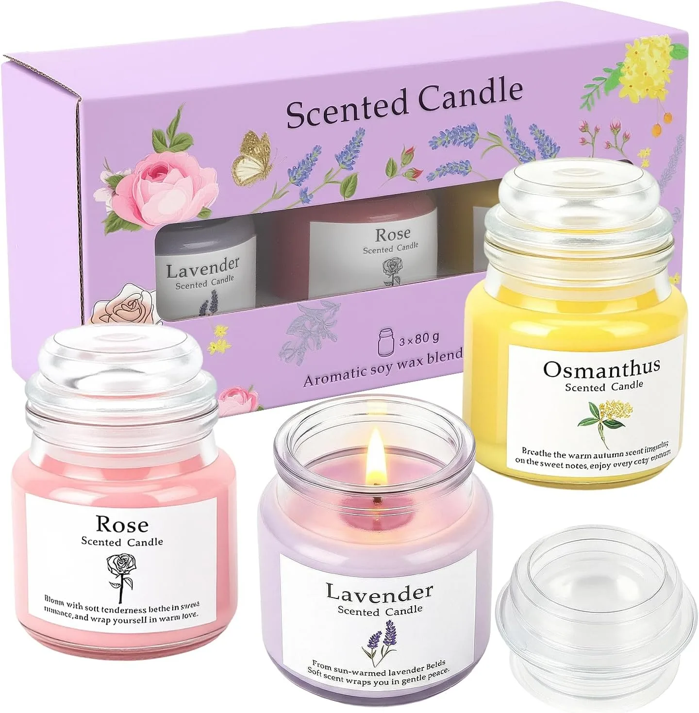 Scented Candles Gift Set For Women Lavender Rose Osmanthus 3pack