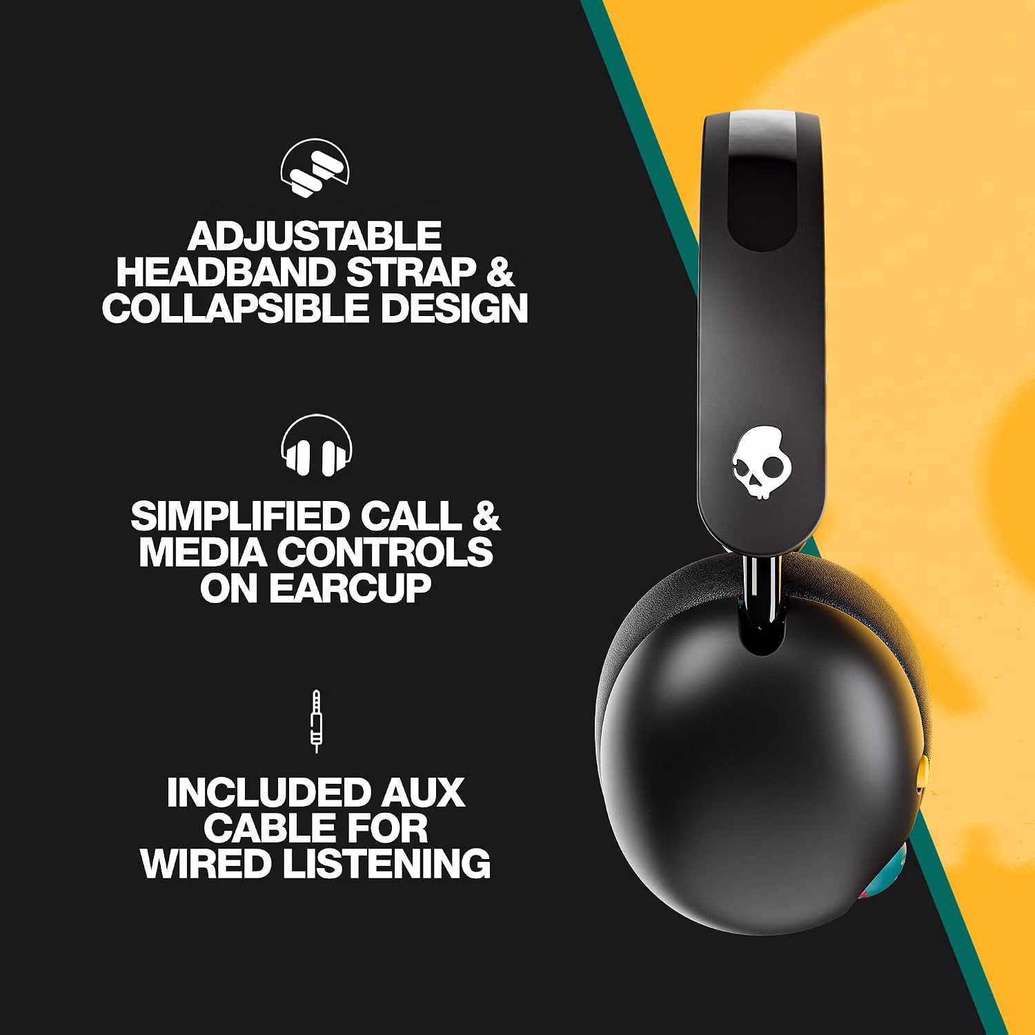 Skullcandy Grom Wireless Over-Ear Volume-Limiting Audio Headphones - Black
