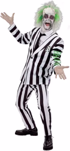Smiffys Beetlejuice Adult Costume With Shirt Dress Collar Mock Tie And Cuffs Bla