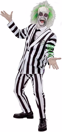 Smiffys Beetlejuice Adult Costume With Shirt Dress Collar Mock Tie And Cuffs Bla