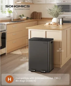 Songmics Kitchen Bin 2 X 8 Gallon Dual Compartment Pedal Rubbish Bin