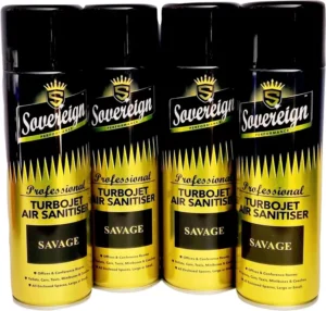 Sovereign Turbojet Air Sanitiser Savage Air Freshener Blast Spray Can 4 X 500ml