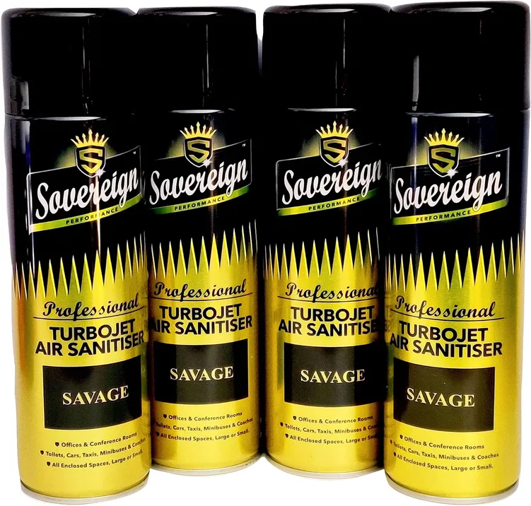 Sovereign Turbojet Air Sanitiser Savage Air Freshener Blast Spray Can 4 x 500ml Bundle