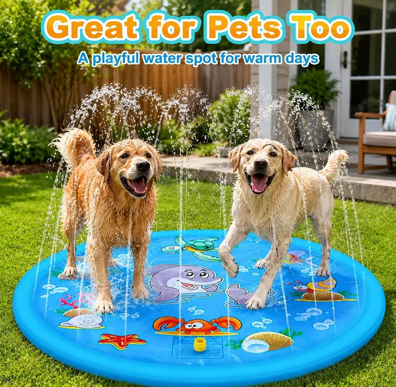 Splash Pad For Kids Dog Paddling Pool Foldable Summer Garden Outdoor Swimming Po