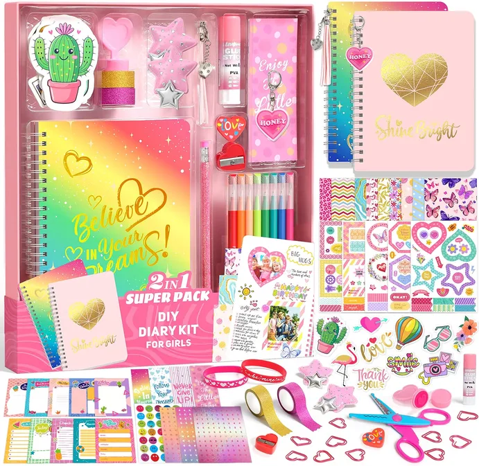 Sunrad 2-Pack Mega DIY Journal Kit for Girls,DIY Journal Set,Stationery Set