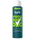 Sure Men Active Fresh Whole Body All Over Body Deodorant Spray with a citrus & woody fragrance and 72 hour odour control 150ml