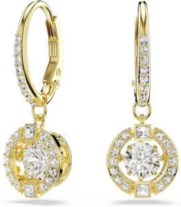 Swarovski Una Angelic Drop Earrings Round Cut White 18k Gold Finish