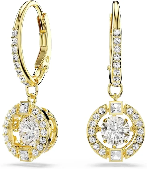 Swarovski Una Angelic Drop Earrings Round Cut White 18k Gold Finish