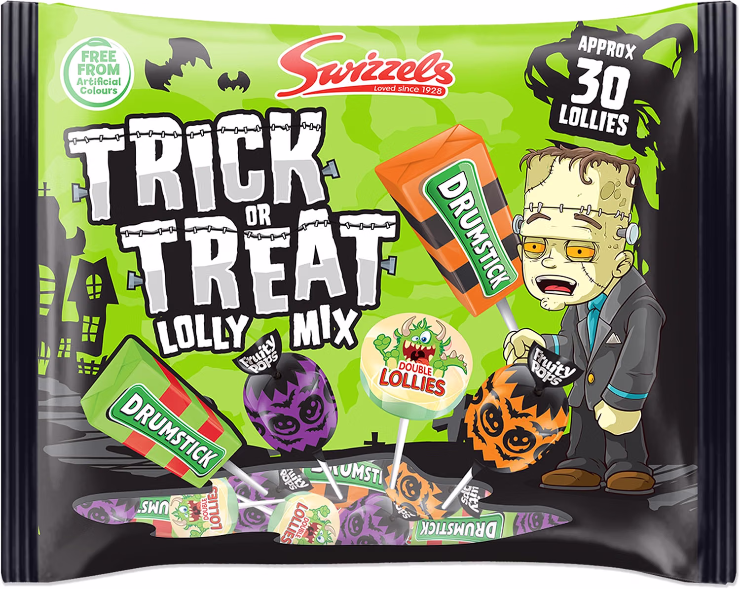 Swizzels Trick or Treat Lolly Bag 330g - Halloween Sweets, Perfect Party Bags, Pick and Mix, Chewy Drumsticks, Lollipops, Trick or Treat Fun!