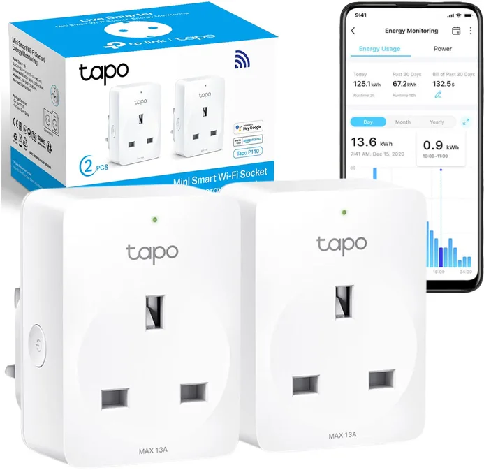 Tapo P110 2 Pack Smart Plug Energy Monitoring WiFi Plug Max 13a