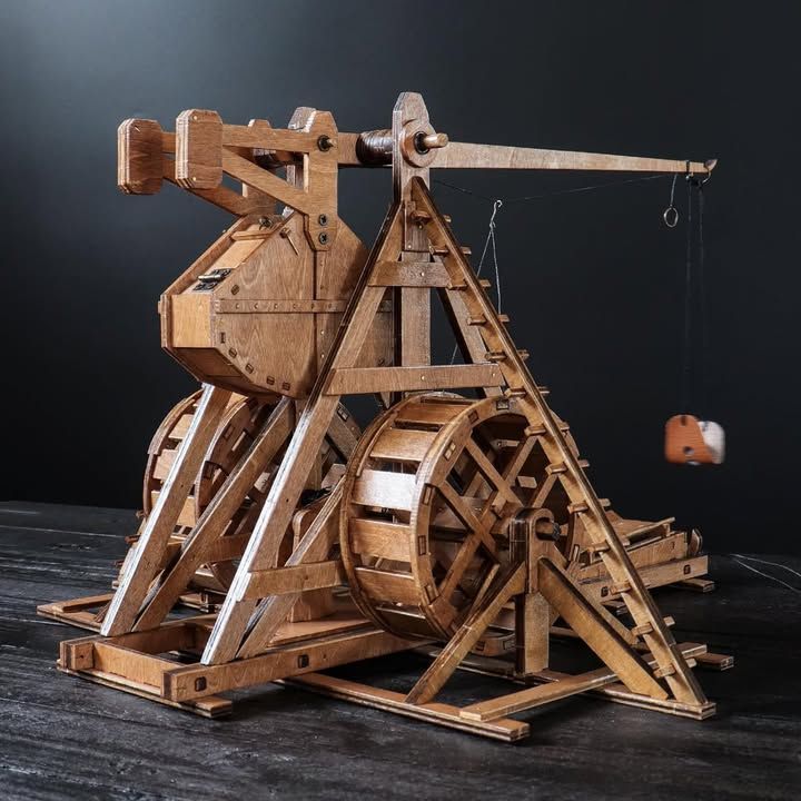 The MINI Counterweight Trebuchet with Wheels Europe Medieval Siege Chariot Catapult Weapons DIY 3D Wooden Puzzles Model Building Kit STEM Projects Desktop Toys Birthday Gift