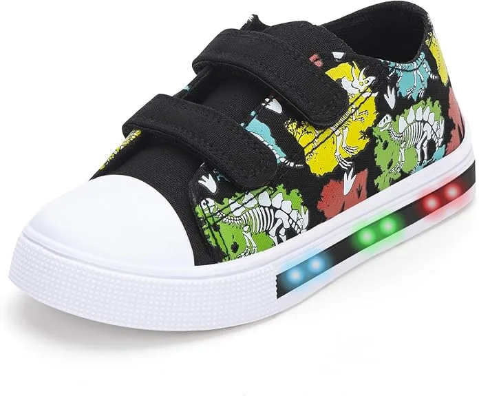Toddler Light Up Trainers Easy Fasten Kids Canvas Shoes
