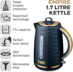 Tower Empire 1 7 Litre Rapid Boil Kettle 3000w Midnight Blue T10052mnb