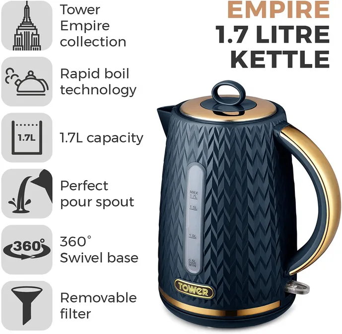 Tower Empire 1 7 Litre Rapid Boil Kettle 3000w Midnight Blue T10052mnb