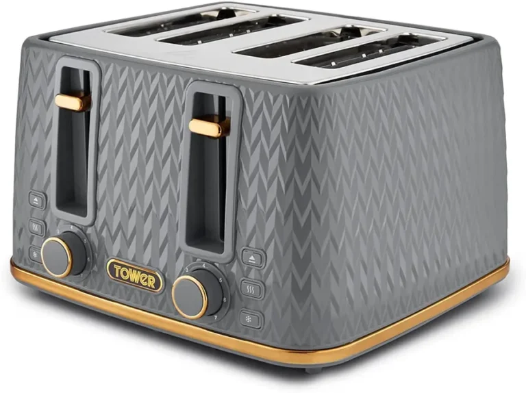 Tower Empire 4 Slice Toaster With Defrost Reheat Removable Crumb Trays 1600w Gre