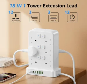 Tower Extension Lead With USB Slots 12 Way 13a 3250w Power Strip With 12 Individ