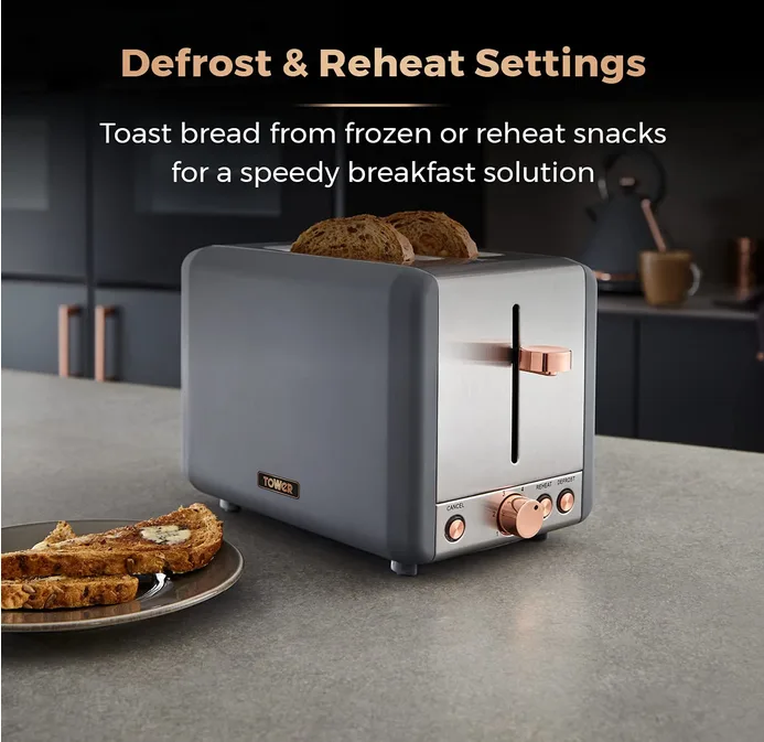 Tower T20036rgg Cavaletto 2 Slice Toaster With Defrost Reheat Stainless Steel 85
