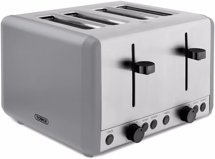 Tower T20086gry Sera 4 Slice Toaster With 6 Browning Levels Removable Crumb Tray