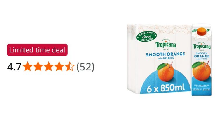 Tropicana Pure Smooth Orange Juice Long Life 850ml X 6