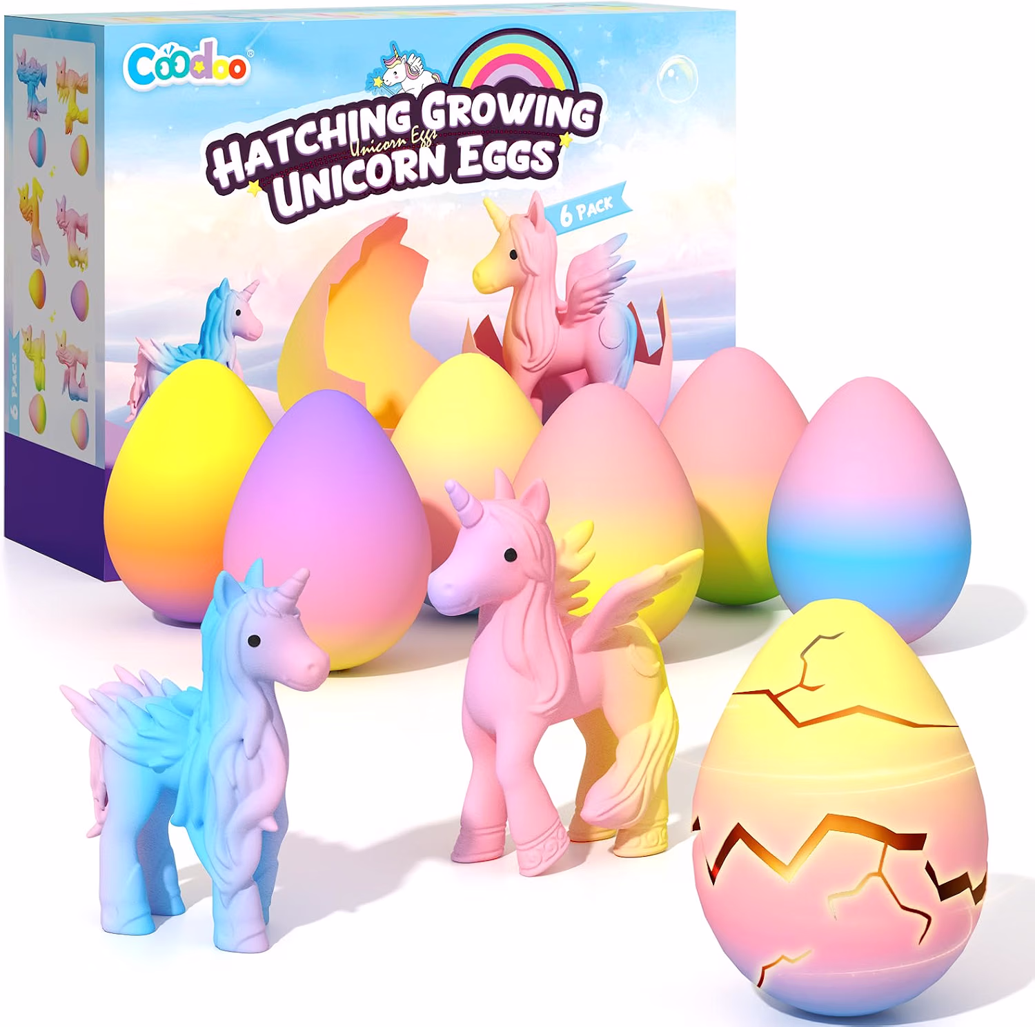Unicorn Hatching Rainbow Eggs for Kids, 6 Pack Unicorn Toys Craft Kits Gift