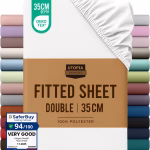 Utopia Bedding Fitted Sheet Double, White - Deep Pocket 14 inch (35 cm) - Easy Care - Soft Brushed Polyster - Microfibre Fabric - Shrinkage and Fade Resistant - Bottom Sheet
