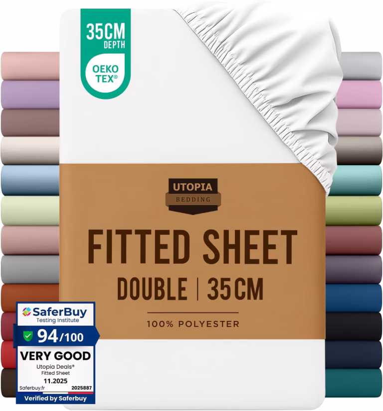 Utopia Bedding Fitted Sheet Double White Deep Pocket 14 Inch 35 Cm Easy Care Sof