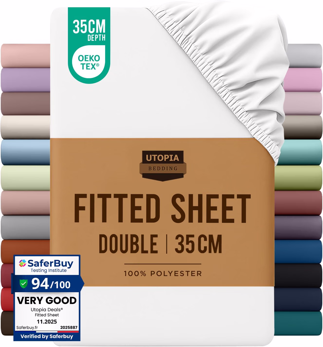 Utopia Bedding Fitted Sheet Double White Deep Pocket 14 Inch 35 Cm Easy Care Sof