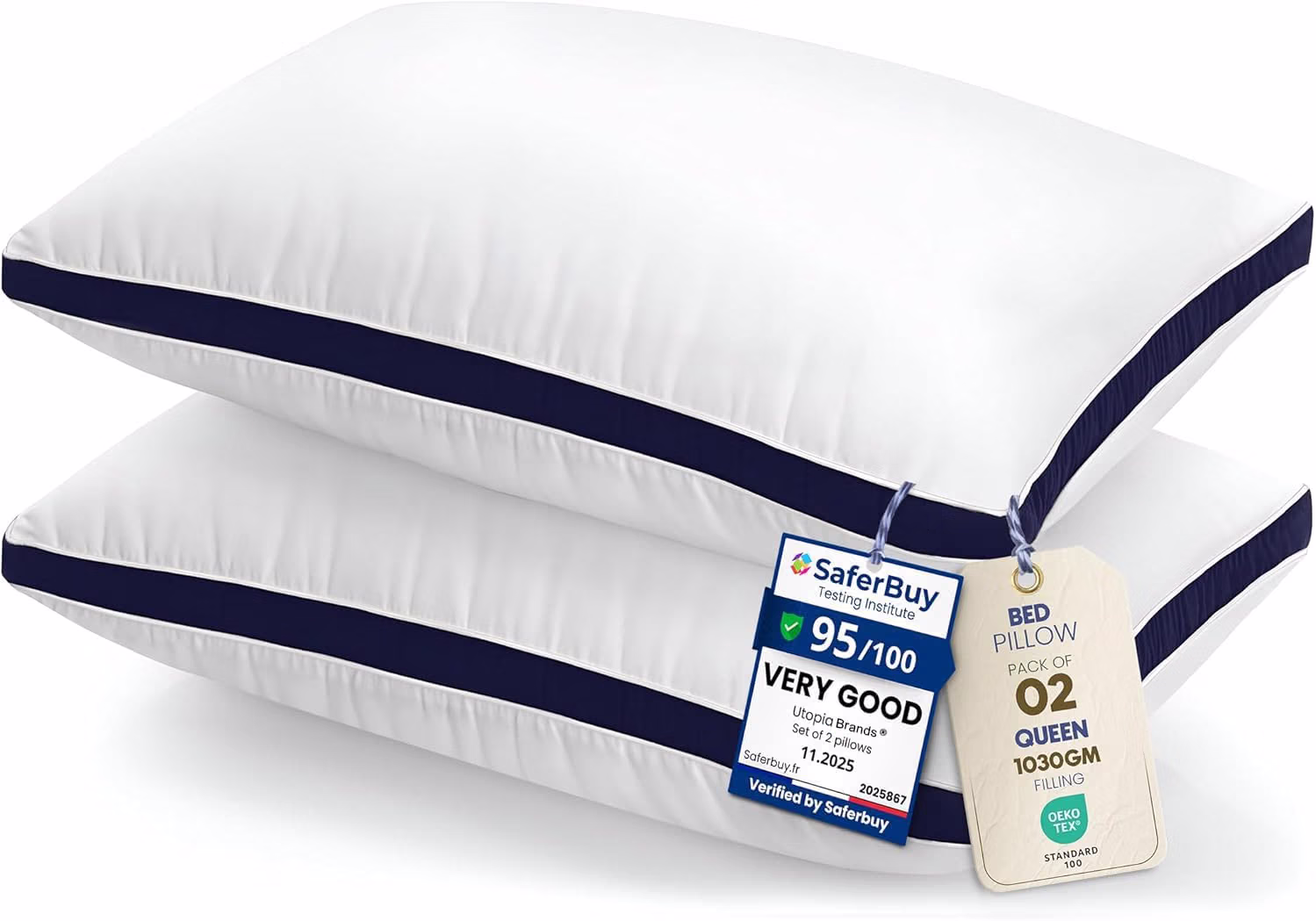 Utopia Bedding Pillows 2 Pack Queen Bed Pillows Brushed Fabric Navy
