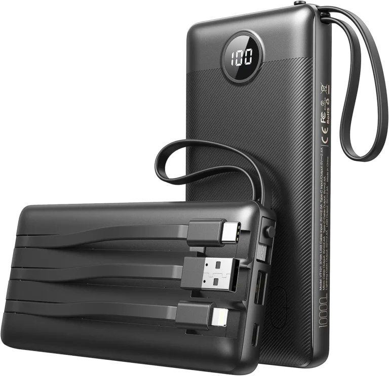 Veektomx Power Bank Built In Cables 10000mah USB C Portable Charger Travel Exter