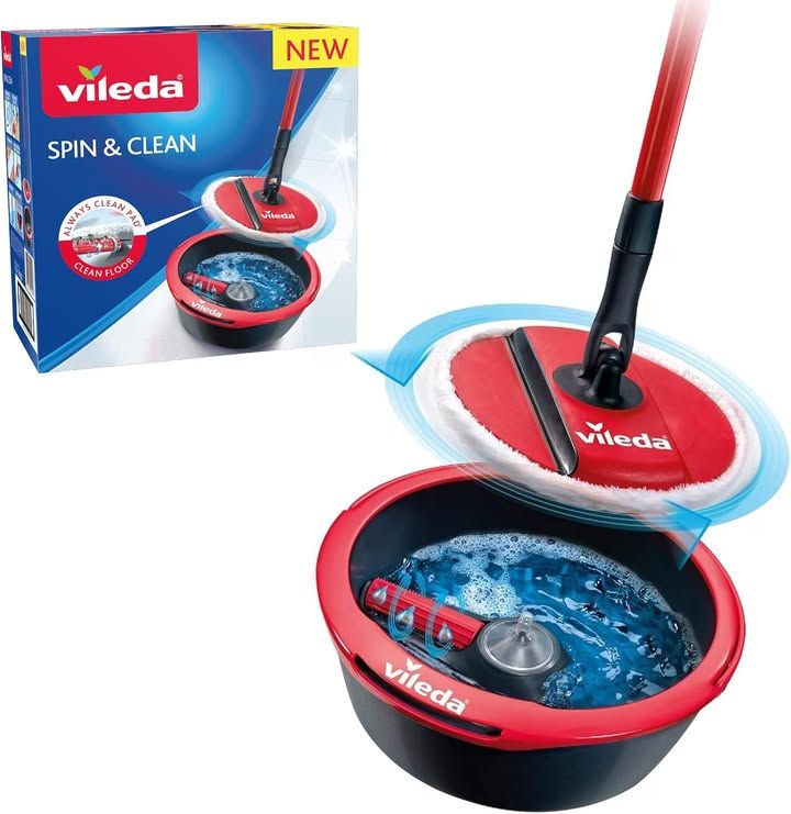 Vileda Spin And Clean Spin Mop And Bucket Set With 360 Spinning Mop Head