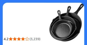 Vonshef Cast Iron Skillet Pan Set 3pc Pre Seasoned Non Stick Heavy Duty Frying P