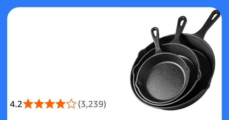 Vonshef Cast Iron Skillet Pan Set 3pc Pre Seasoned Non Stick Heavy Duty Frying P
