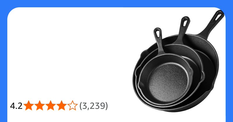 Vonshef Cast Iron Skillet Pan Set 3pc Pre Seasoned Non Stick Heavy Duty Frying P
