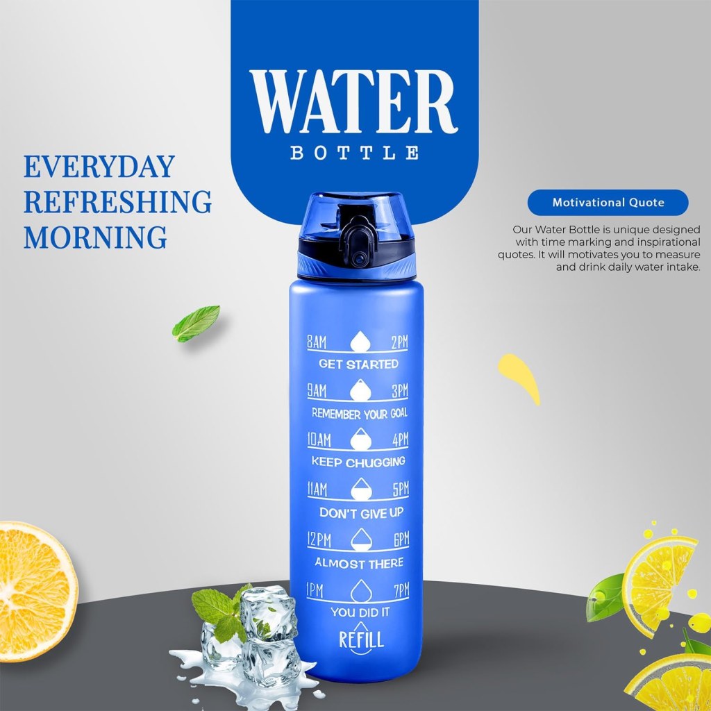 Water Bottle 1l Sports Water Bottle With Motivational Time Marker