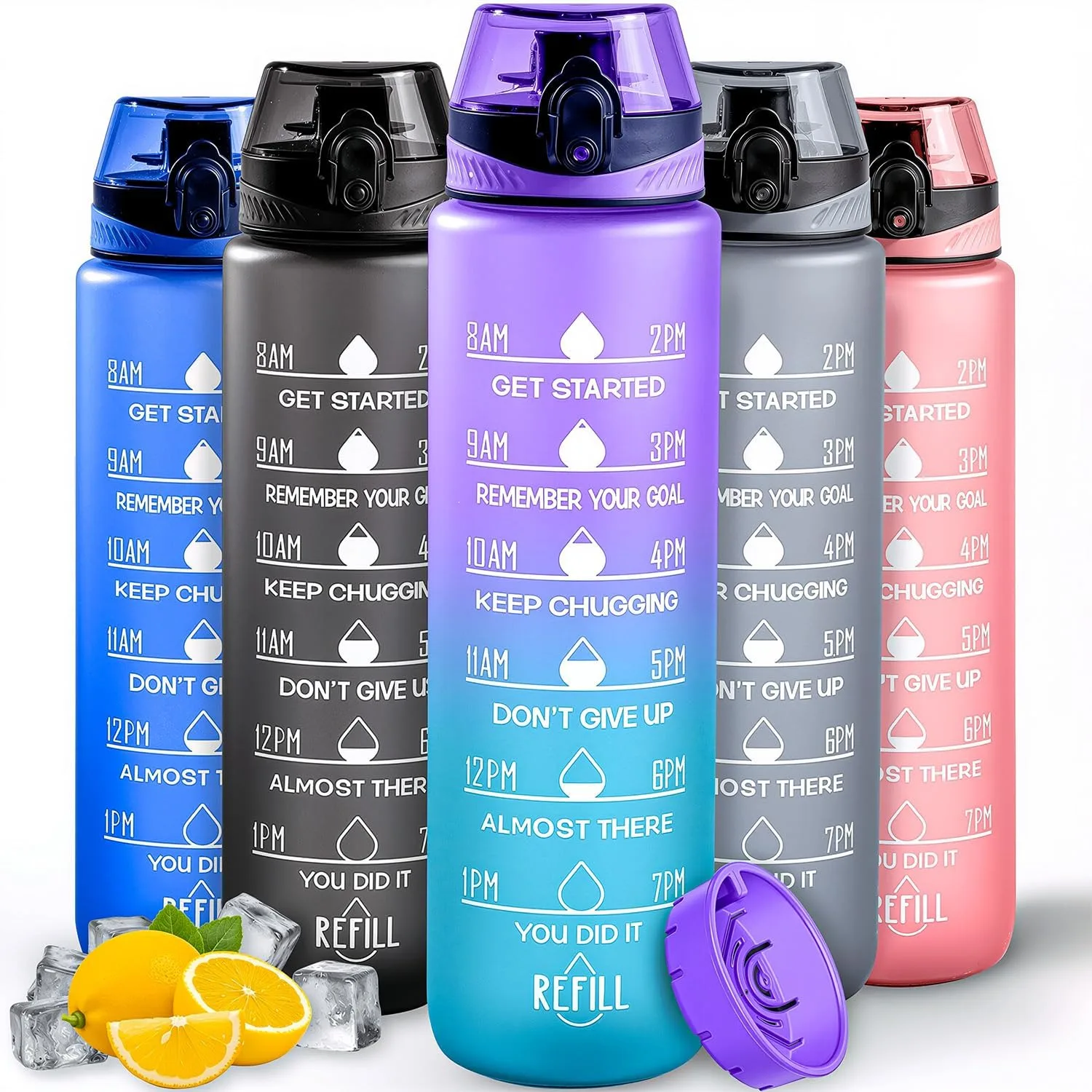 Water Bottle 1l Sports Water Bottle With Motivational Time Marker Leak Proof Dri