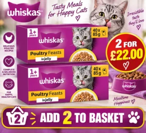 Whiskas Adult Wet Cat Food In Jelly 40x85g Poultry Feasts