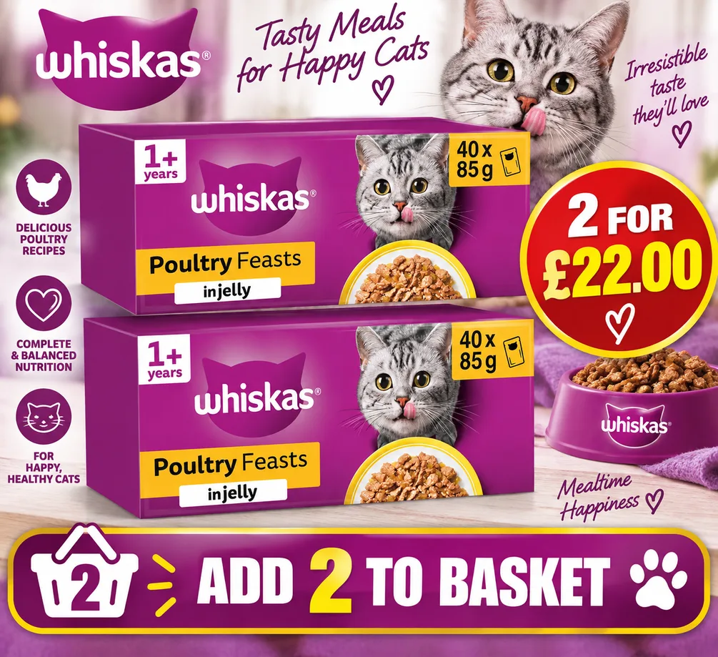 Whiskas Adult Wet Cat Food In Jelly 40x85g Poultry Feasts