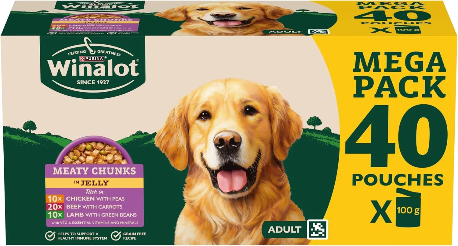Winalot Meaty Chunks Adult Wet Dog Food Mixed In Jelly Beef Chicken Lamb 40x100g
